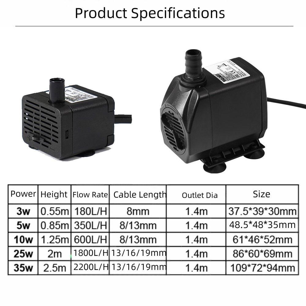 Black Fountain Pump Submersible Ponds Fountains Durable Submersible Water Pump  Fish Pond Aquarium