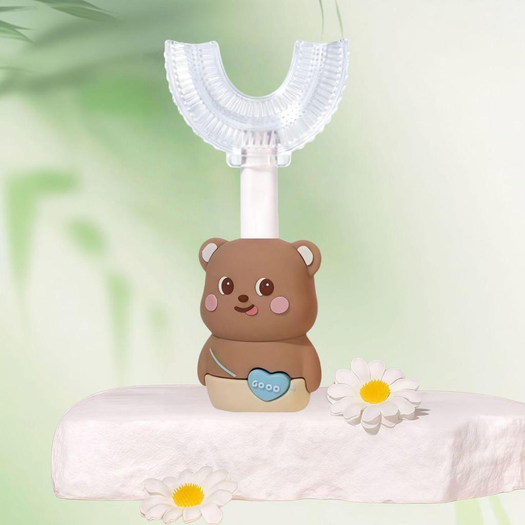 Children's U-Shaped Toothbrush, Soft Silicone Bristles, Ages 1-12, Cartoon Bear Handle
