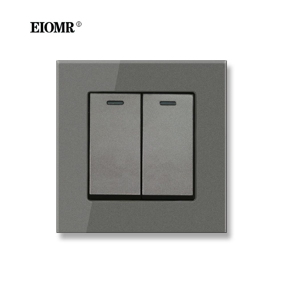 EIOMR EU/UK Standard Lichtschalter 16A 250V 2-fach 1-Wege / 2-Wege Wippschalter Großes Panel Luxus Wandtaster Unterputzschalter
