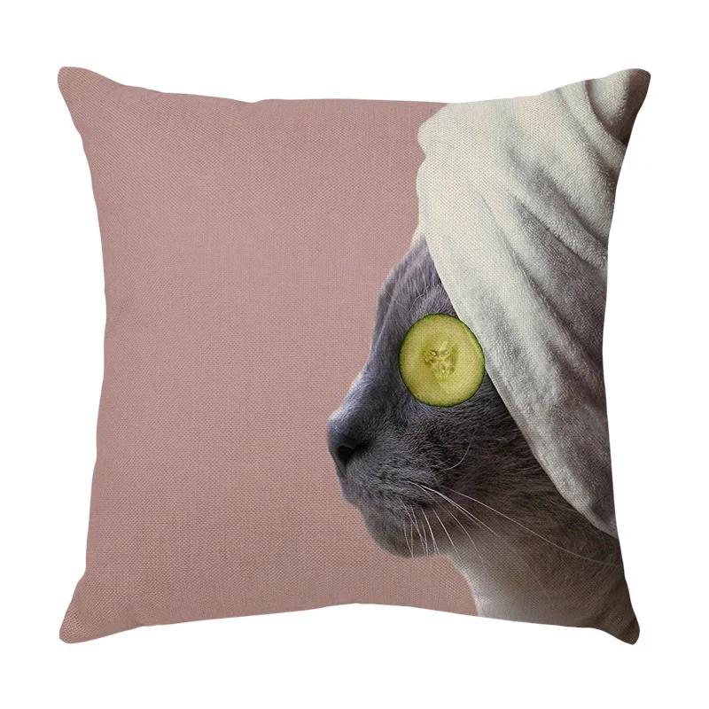 45x45cm Cute Pet Cat Face Decorative Animal Cushion Cover for Sofa Vintage Home Couch Linen Pillows Case