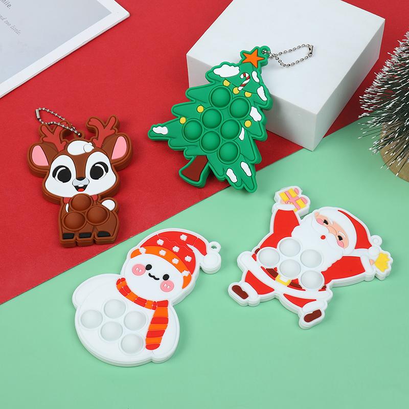 1-10Pcs Christmas Pop Keychains Silicone Bubble Pendant Xmas Tree Ornaments Kids New Year Party Gift Favors Squeeze Keychain