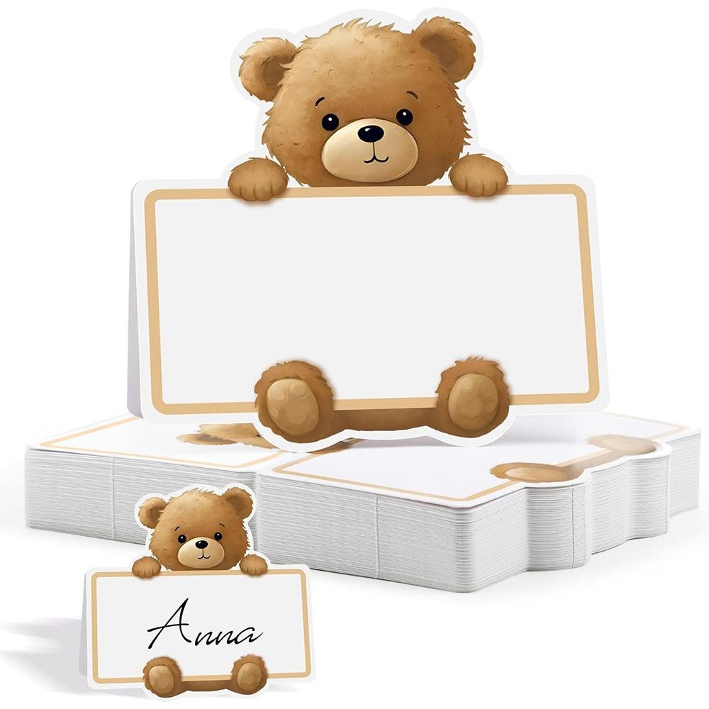 102550 pièces Numéro de Place de Mariage Carte de Table Motif Ours Dessin Animé Signe pour Fête d'Anniversaire d'Enfants Dîner entre Camarades de Classe Carte de Nom 10pcs blanc