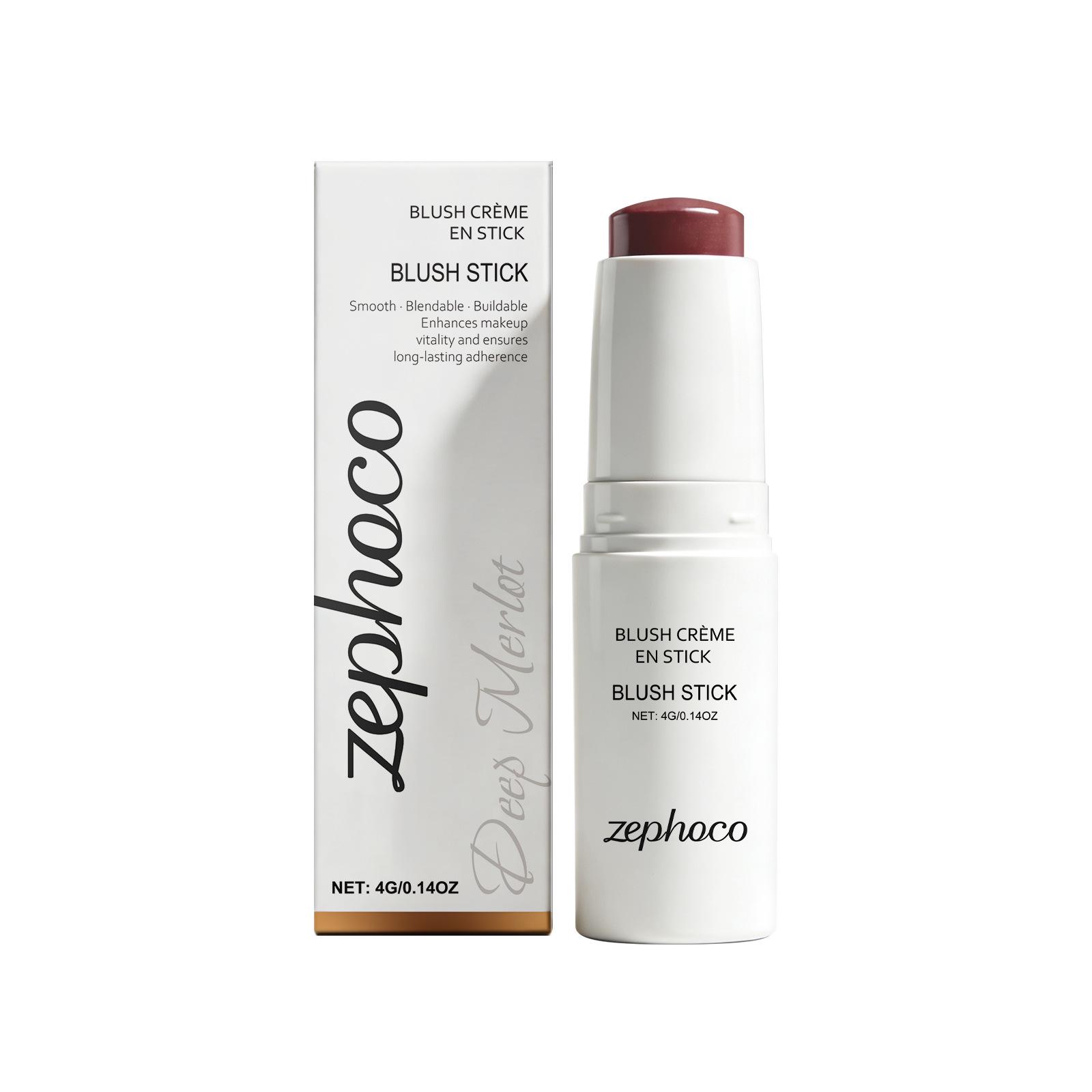 Zephoco Soft Matte Blush Stick in Deep Merlot – Long-Lasting, Easy-Use, Natural Makeup Finish, Moisturizing Formula