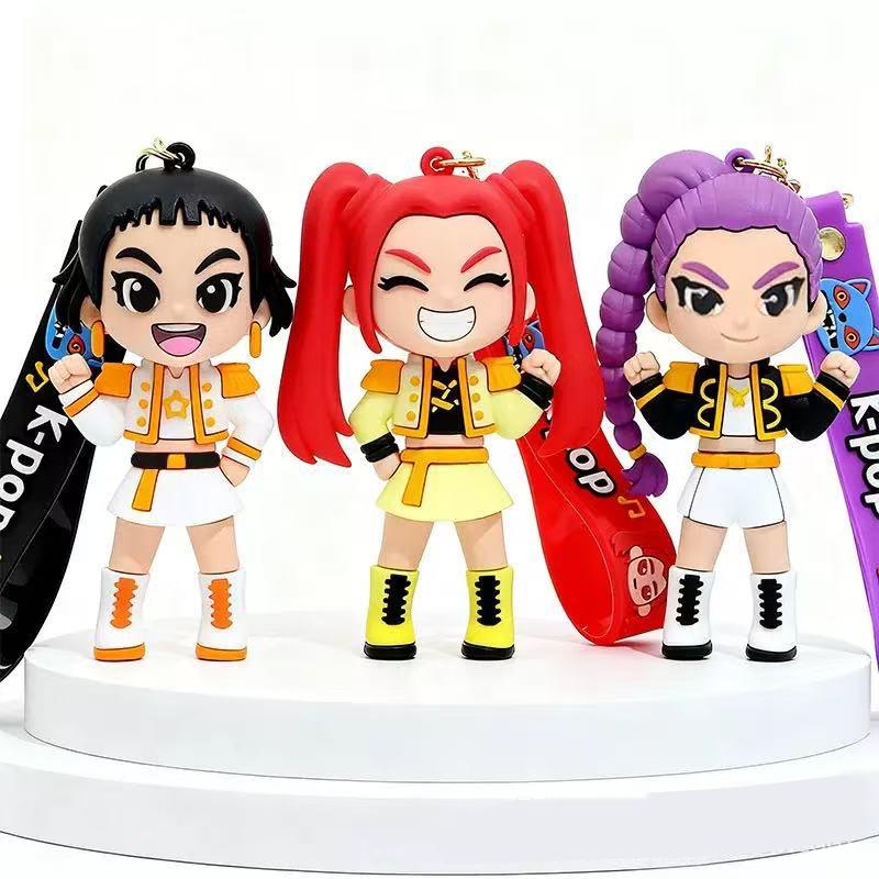 2526 Anime Movie Kpop Demon Hunters Girls Derpy Keychains 3D Stereo Doll Cute Tiger Action Model Toy Collection Gifts