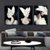Nero Bianco Moda Donna Ali di piccione Cappello Astratta Tela Poster Stampa Stile nordico Pittura Immagine Moderna Home Decor
