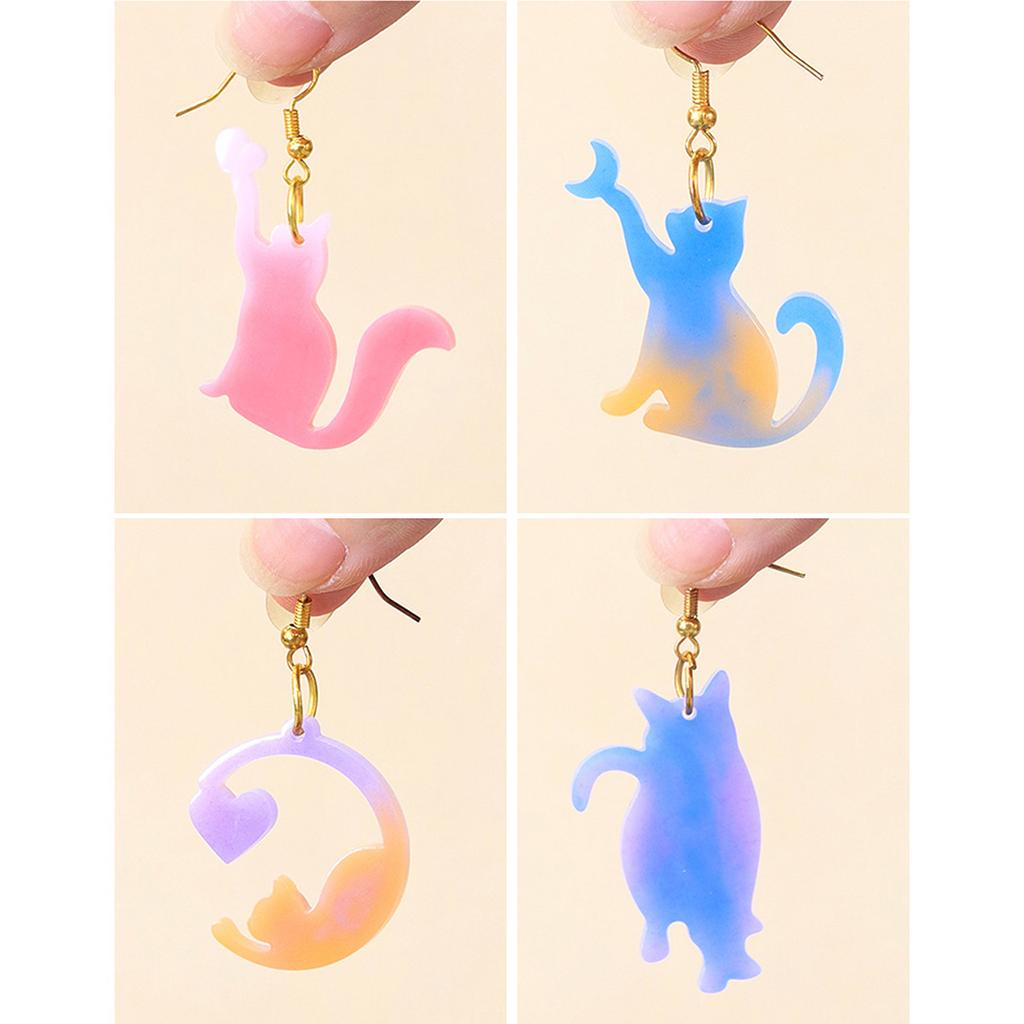 3x Cats Earrings Silicones Mould Epoxy Resin Molds Jewelry Making Molds Craft Supplies Handmade Pendant Moulds with Hole