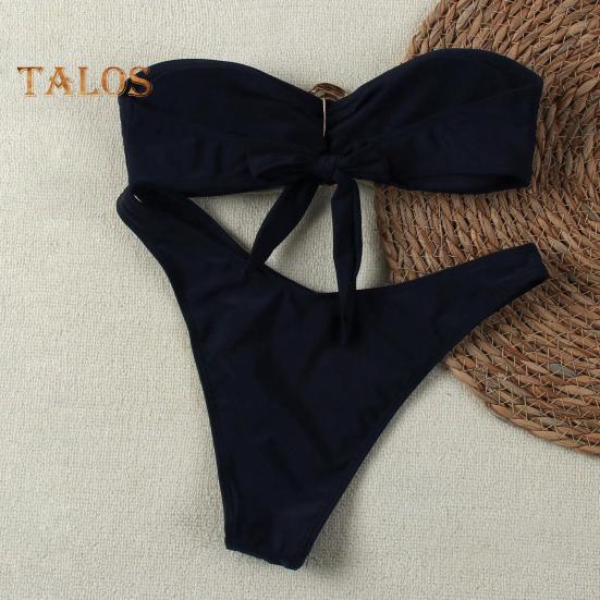 Women Bikini Set Metal Ring High Waist Two Piece Swimsuit Sexy Halter String Cut Out Bathing Suit for Beach Vacation Party