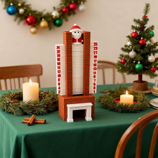 Santa Advent Calendar 3D Santa Claus Down The Fireplace Christmas Countdown Ornament with Sliding Design for Holiday Tabletop Decoration