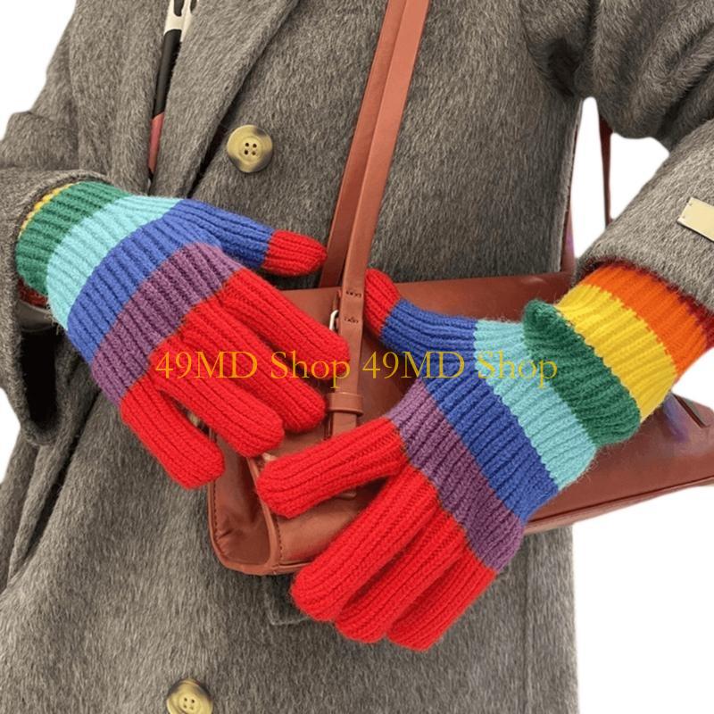 

49MD Full Finger Mittens Knitted Keep Warm Gloves Christmas Presents for Women Teen