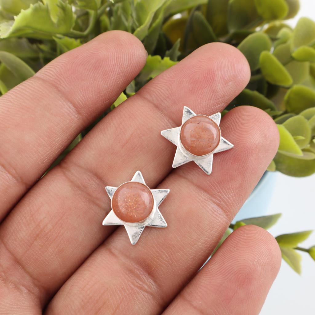 Peach Moonstone Gemstone Jewelry, 925 Solid Sterling Silver Earrings, Handmade Gorgeous Silver Earrings, For Wedding Gift