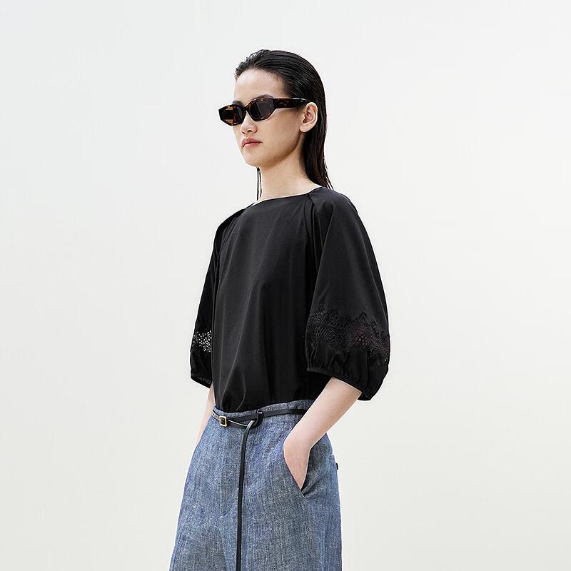 LESS 2025 Summer Half-Sleeve Round Neck Blouse