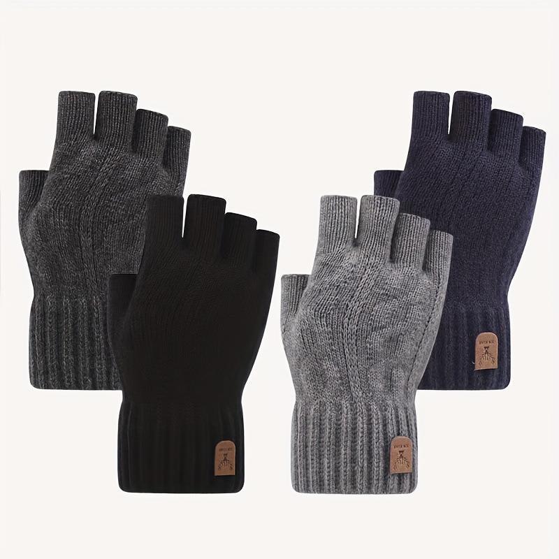 Alpaca Wool Half-Finger Gloves Winter Fleece-Lined Warmth Unisex Knitted Cold-Resistant Exposed-Finger Cycling Split-Finger Gloves