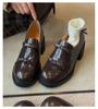 British high-heeled loafers for women French elegant bow thick-heeled single shoes British black small leather shoes for women