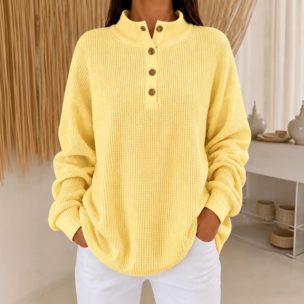 Women's Half-Button Stand Collar Sweatshirt Loose Fit Color Long Sleeve Top for Everyday Wear