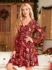 2024 Christmas European & American Style Print Long Sleeve Cardigan Dress
