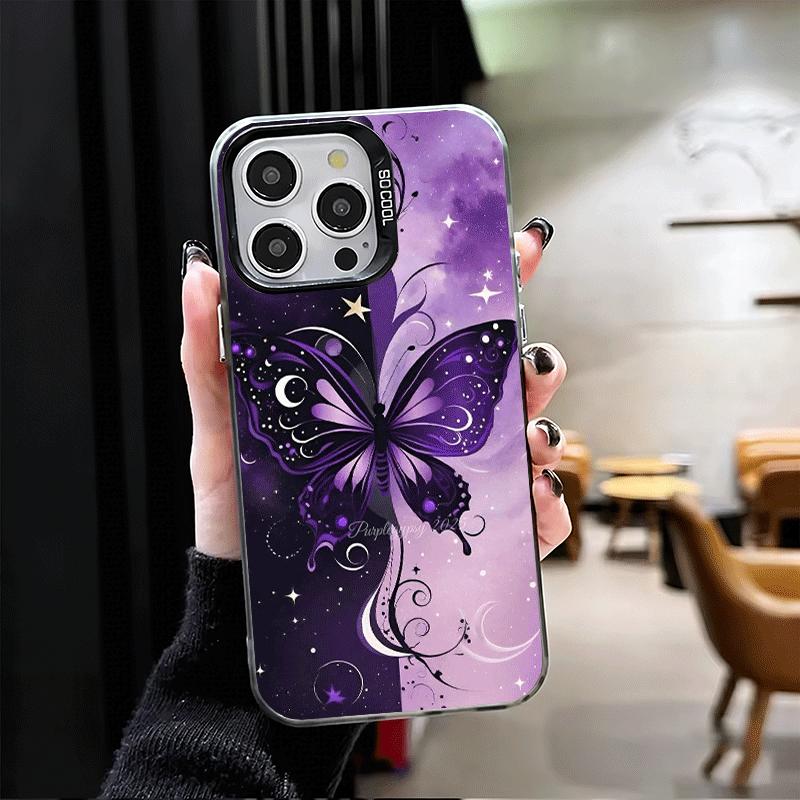 Beautiful Purple Butterfly Soft Phone Case for iPhone 15 16 17 Pro Max 17Air 16E 14 Plus 13 12 Mini Shockproof Cover Back Shell