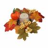 Artificial Candle Ring Wreath Handmade Maple Pumpkin Wreath Autumn Floral Garland  Table Decor