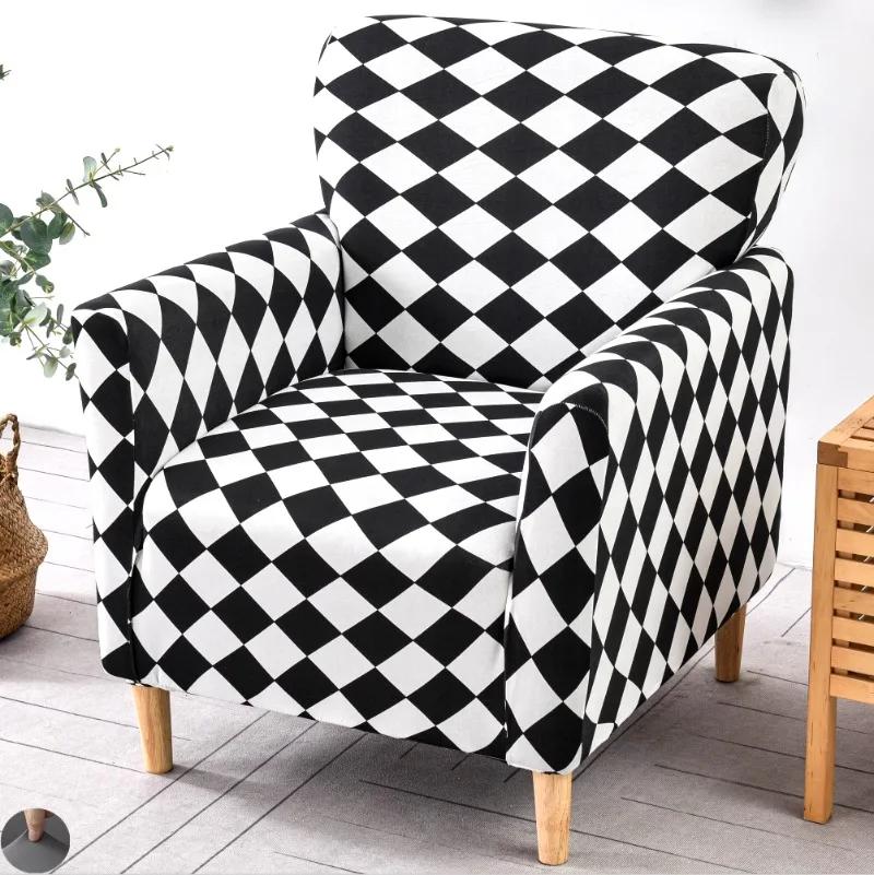 1PC Printing Tub Club Armchair Cover Stretch Sloping Arm Back Slipcover Soft Single Small Chair Seater Sofa Covers for Home Club