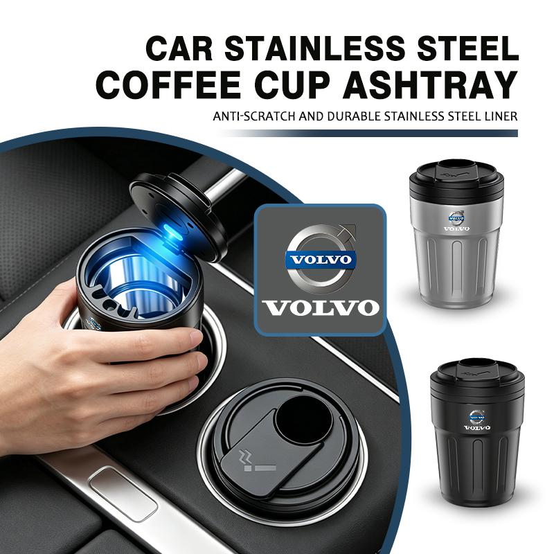 Stainless Steel Car Coffee Cup Ashtray Auto LED Light Accessory For Volvo V60 V90 S60 S80 S90 C30 XC40 XC60 XC70 XC90 V40