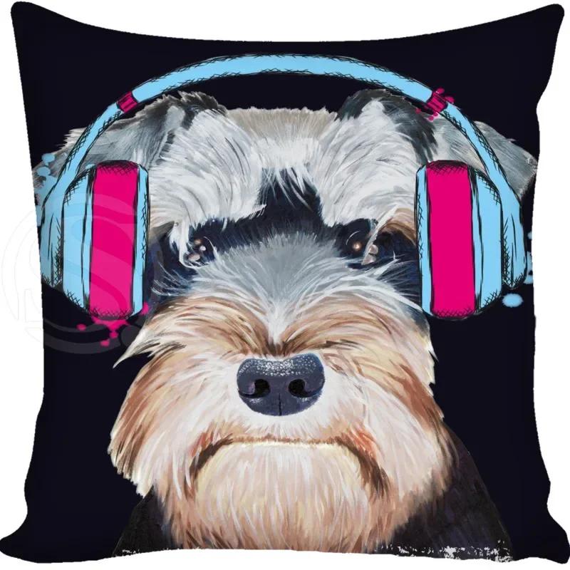 Cartoon Funny Dog Schnauzer Fashion Style Square Pillowcase Zipper