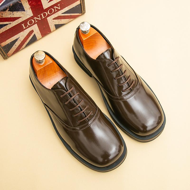 Fashion Fashion Brand Men's Lace Up Square Toe Breathable Business Casual Leather Shoes Spring New Men Comfortable Oxford Wedding Shoes