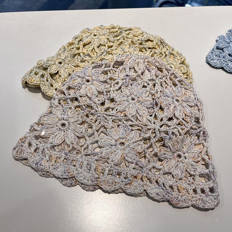 Ju Jingyi Exquisite Headscarf Hat Children Hollowed Out Spring and Summer Thin Literary and Artistic Face Small Woven Hat Stack Hat