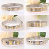 Jewelry Stainless Steel Stretch Bracelet for Women, Flexible Wide Wristband Bangle Bracelets Decorated Golden Pattern