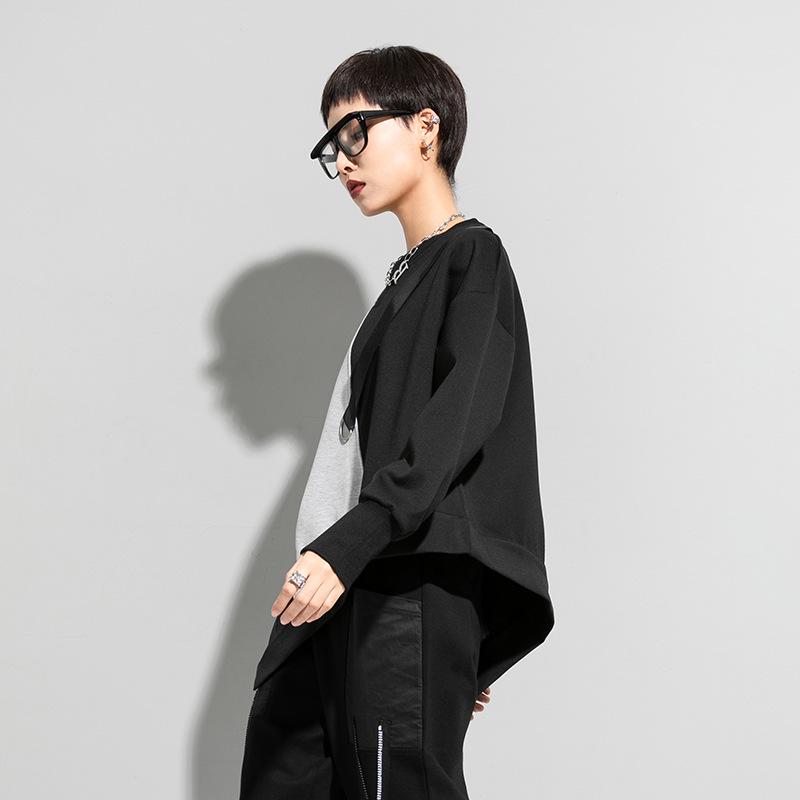 European-American Autumn Color Block Plus Size Women's Casual Long Sleeve T-shirt 