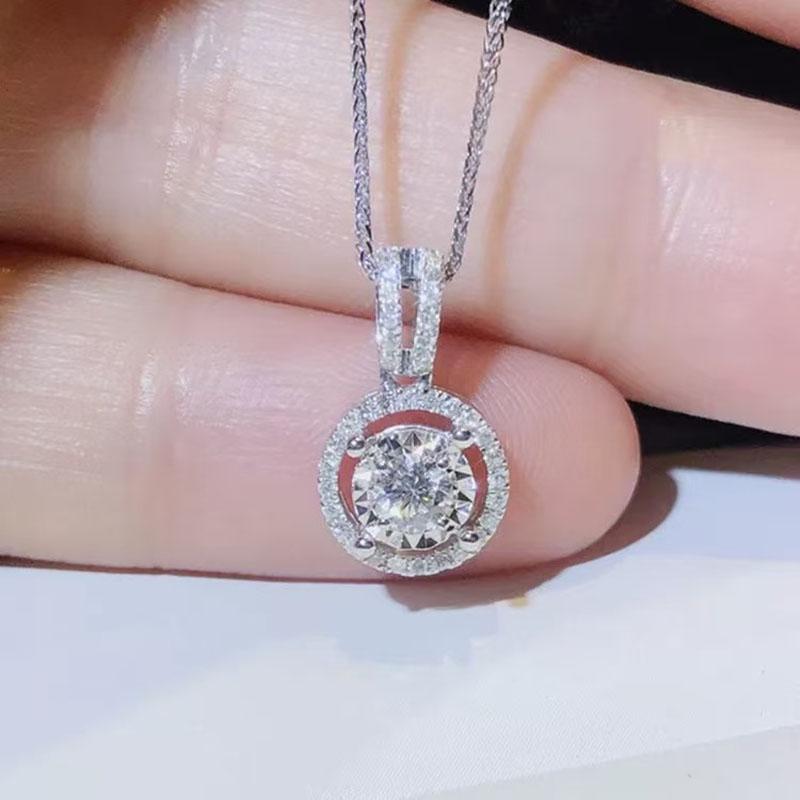 

925 Sterling Silver Round Zircon Necklace Simple Charm Woman Pendant Choker Birthday Party Gift for Friends Exquisite Jewelry платиновый