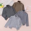 Autumn and Winter Children's Fashion Striped High Neck Long Sleeved Base Shirt Boys' Casual Sports Top Girls' Versatile Warm T