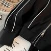 Sudadera Corta Casual a Rayas Traje Deportivo Mujer Otoño Sudadera con Cremallera Suelta Cordón Elástico Pantalones de Pierna Ancha Conjunto de Dos Piezas