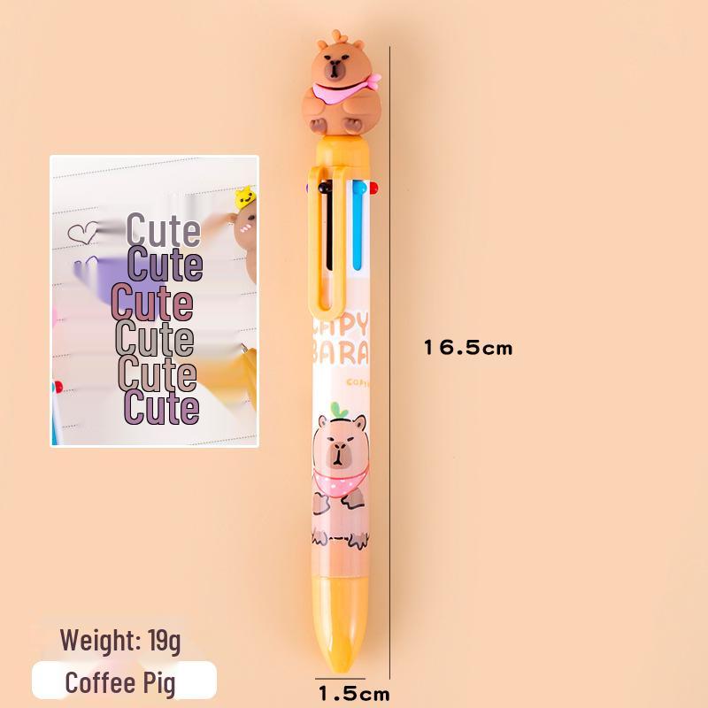 Capybara Multi-Color Cartoon Ballpoint Pen - Ten Colors Press-Type Note Marker for Students