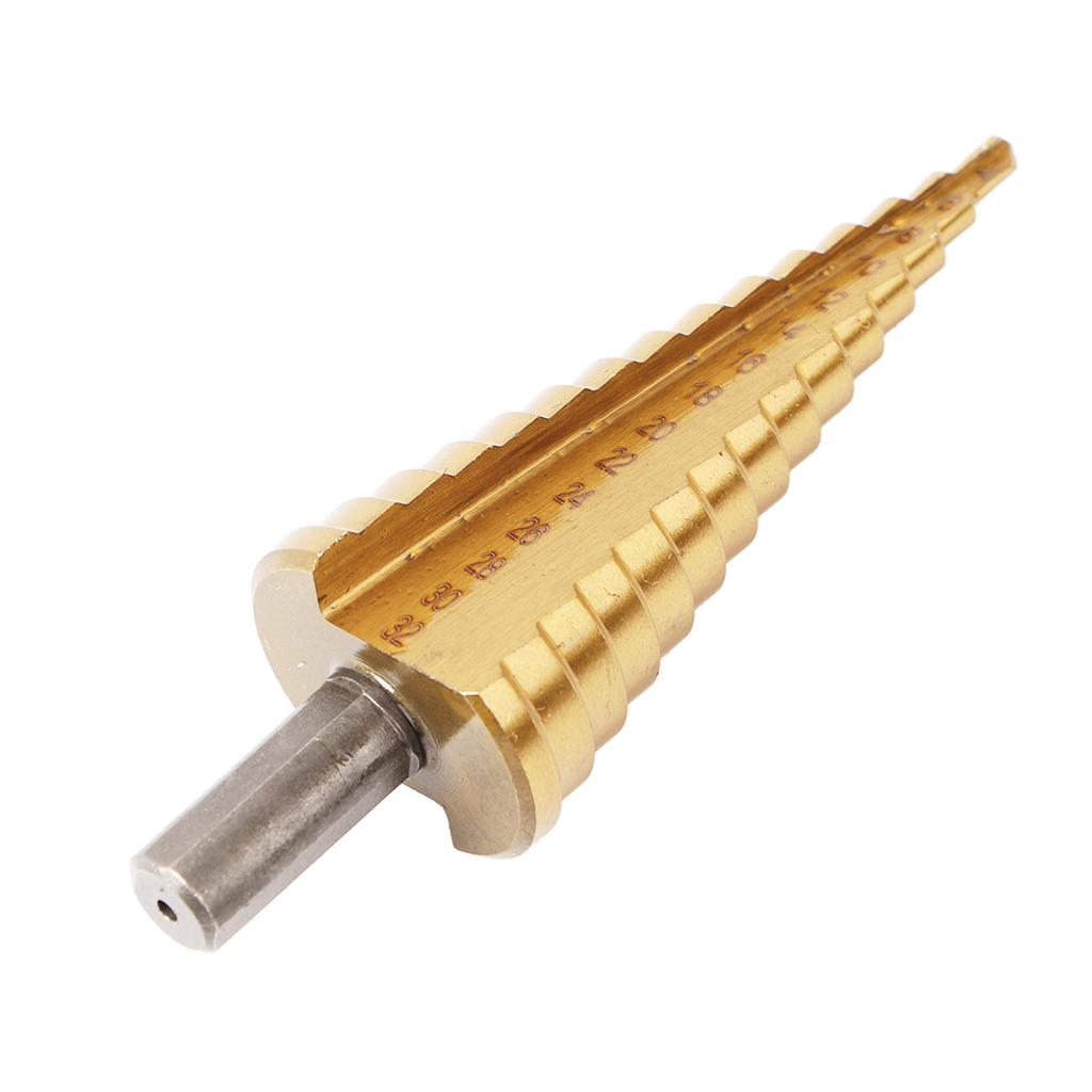 Step Drill Bit High Speed Steel Hex Shank 4?32mm Straight Flute 15 Step for Woodworking