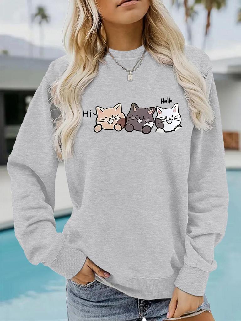 Women's Autumn/Winter Long-Sleeve Cat Print Hoodie Sweatshirt
