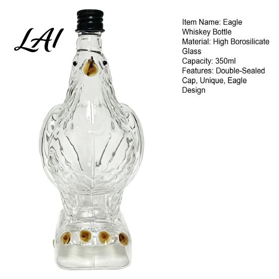 Alcohol Bottle with Screw Cap Eagle Head Whiskey Decanter 350ml Glass Animal Liquor Bottle 3D Bird Airtight Seal Wine Dispenser Stopper for Home Bar