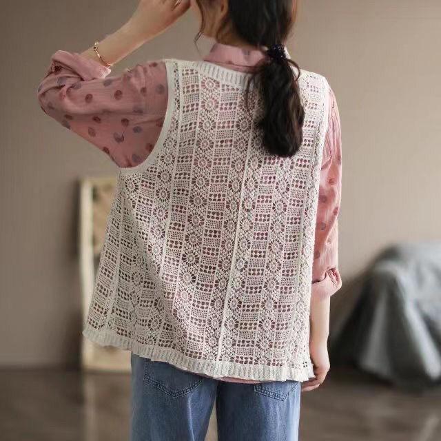 Ärmelloser, dünner, lockerer, übergroßer V-Ausschnitt-Pullover für Damen im Retro-Stil für den Pendelverkehr im Frühling und Herbst