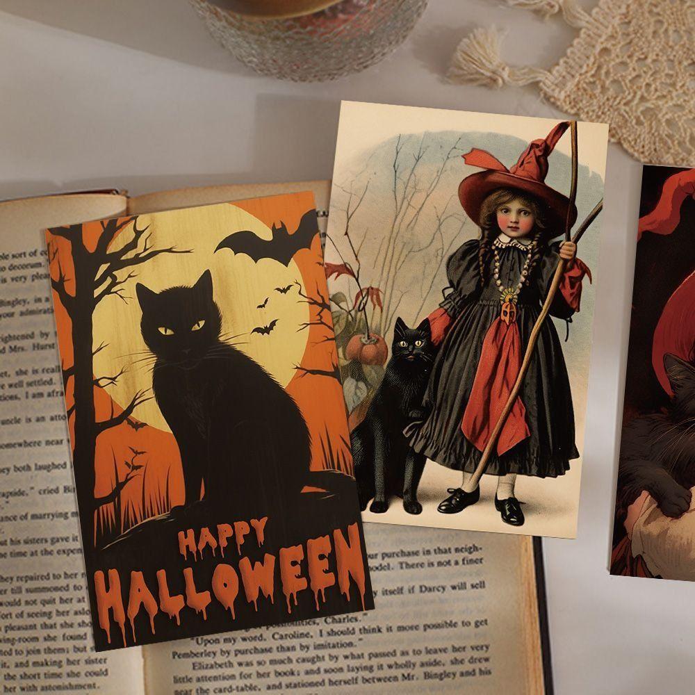 10pcs/set Festival Halloween Message Cards Castle Broom Halloween Greeting Cards  Party Invitations