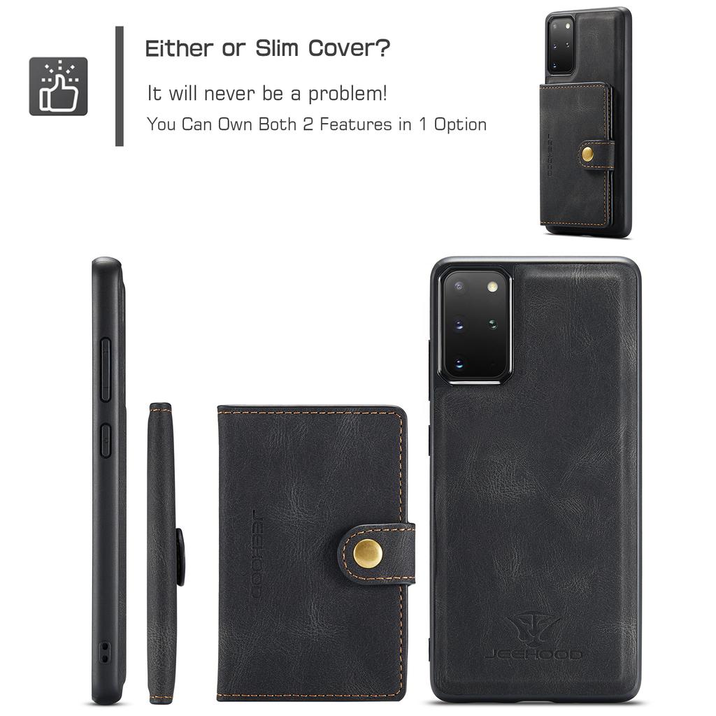 For Samsung Galaxy S20 Plus 5G Case JEEHOOD J01 Retro Leather Phone Back Cover with Detachable Magnetic Card Holder