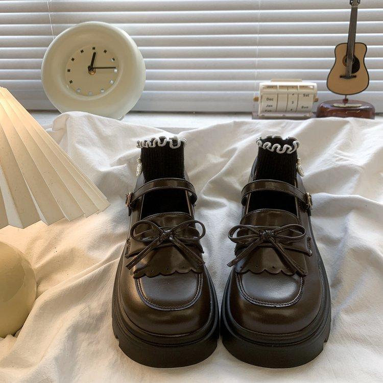 

Маленькие кожаные туфли для девочек, ретро британский стиль, лоферы на платформе, лето 2025, новая модная иностранная модель, одинарные туфли Мэри Джейн 37 коричневый