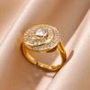 Zirconia Flower Rings for Women Opening Stainless Steel Gold Color Ring Wedding Couple Band Waterproof Zircon
