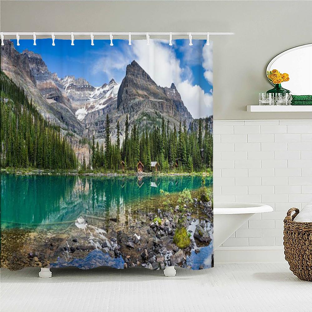 3D Printed Natural Mountains Forest Landscape Shower Curtain Polyester Fabric Waterproof Bathroom Curtains With Hooks 180*180
