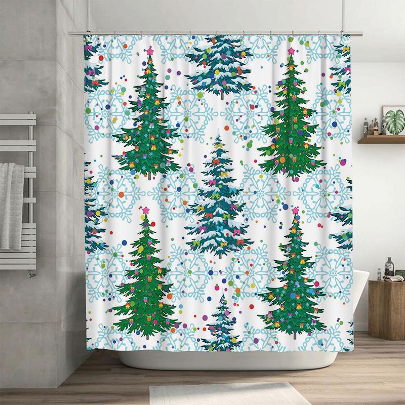 

TU Festive Christmas Trees Shower Curtain Holiday Forest Backdrop Waterproof Bathroom Decor Merry Xmas Party Gift Winter Season 90x180cm35x71in