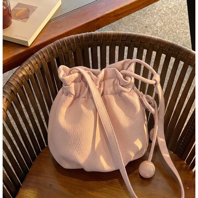 Lychee Pattern Drawstring Bucket Bag Women's Crossbody Shoulder Bag