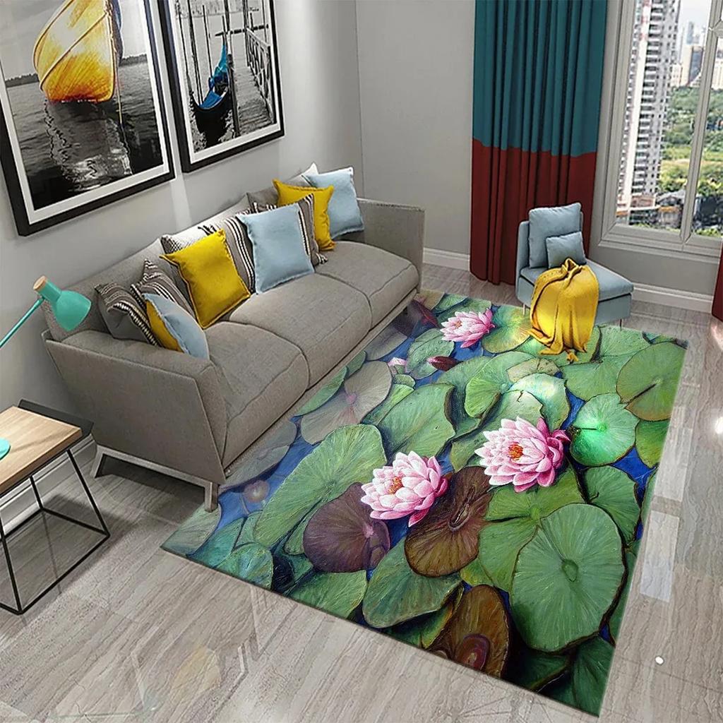 3D Water Lily Abstract Oil Painting Carpet Bathroom Kitchen Non-Slip Doormat Rug Bedroom Living Room Decor