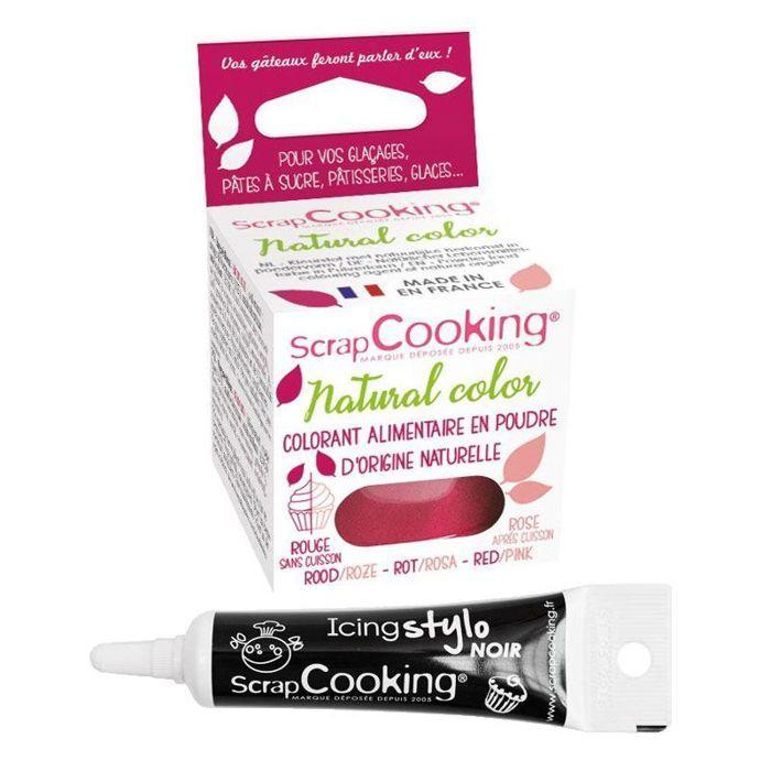 Colorant alimentaire naturel Rouge-rose + Stylo de glaçage noir