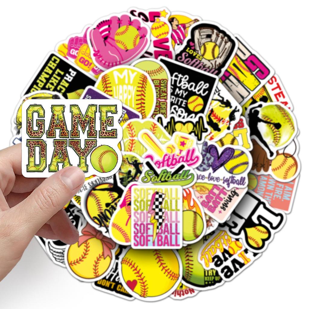 50 Pcs Softball Stickers: Trendy Sports Graffiti for Journal & Notebook Decoration