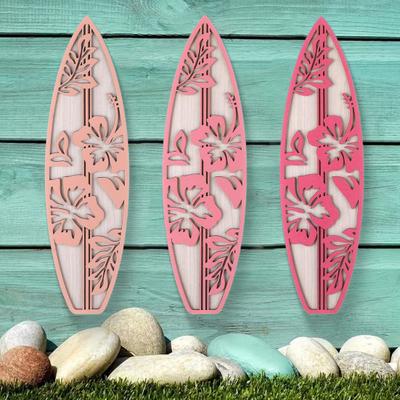 3Pcs/Set Wooden Hibiscus Surfboard Wall Decoration Farmhouse Rustic Surfboard Wall Art Home Bedroom