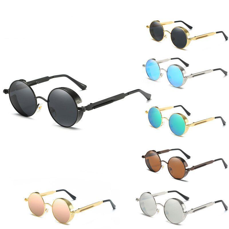 Vintage Steampunk Round Sunglasses With Reflective Mirrored Lenses And Metal Frame