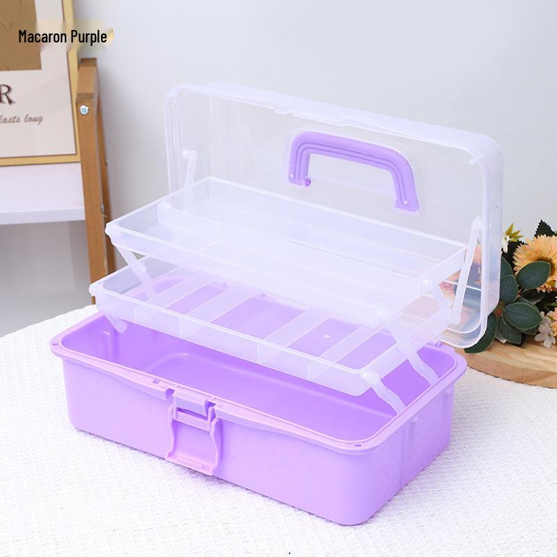 Durchsichtige Kunststoff-Dreischicht-Faltaufbewahrungsbox für Kunst, Nägel, Eisenwaren, Make-up und Schreibwaren