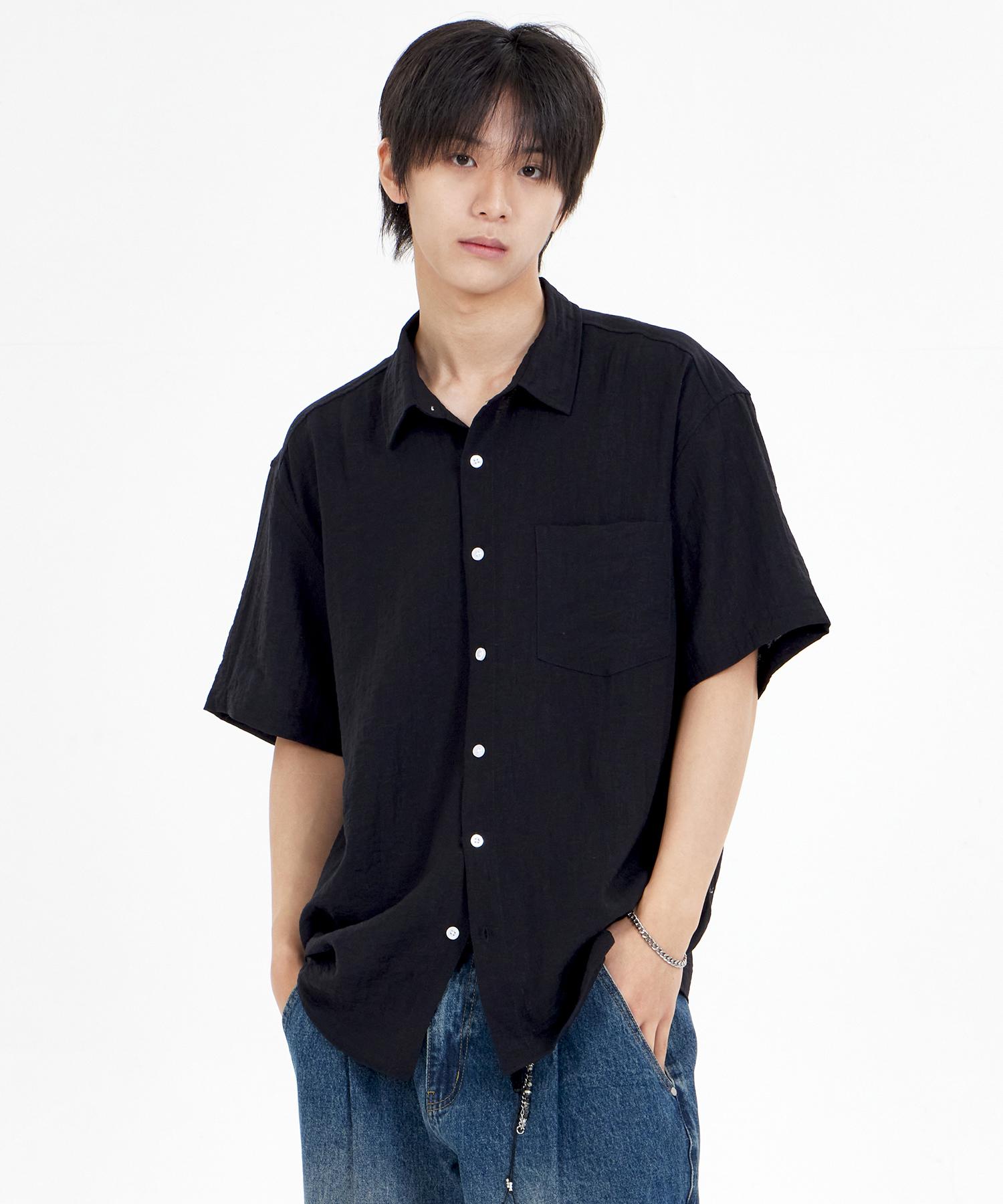 Biel Linen Half Shirt Black M